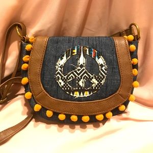 Peace sign denim handbag purse crossbody bag